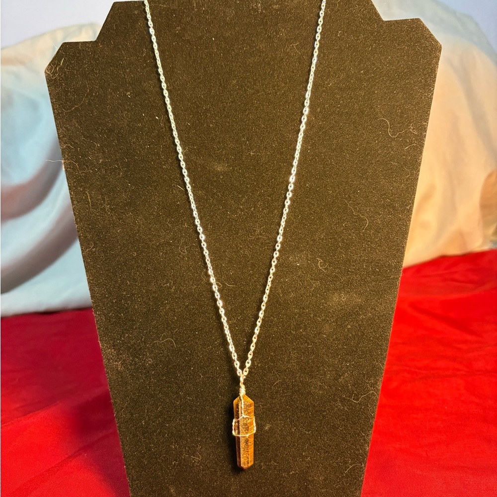 Wire Wrapped Tigers Eye Pendant Necklace